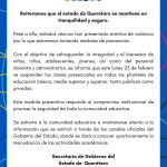 Suspenden&nbsp; clases en Querétaro por medidas preventivas tras hechos registrados en Jalisco